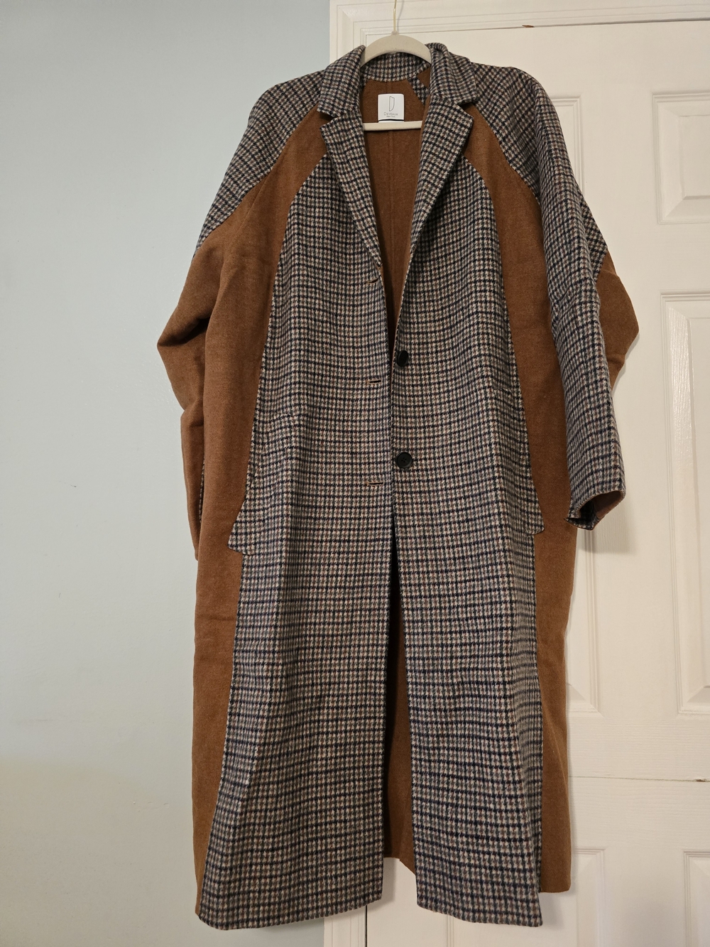 Deveaux Brown & Houndstooth Long Trench Coat